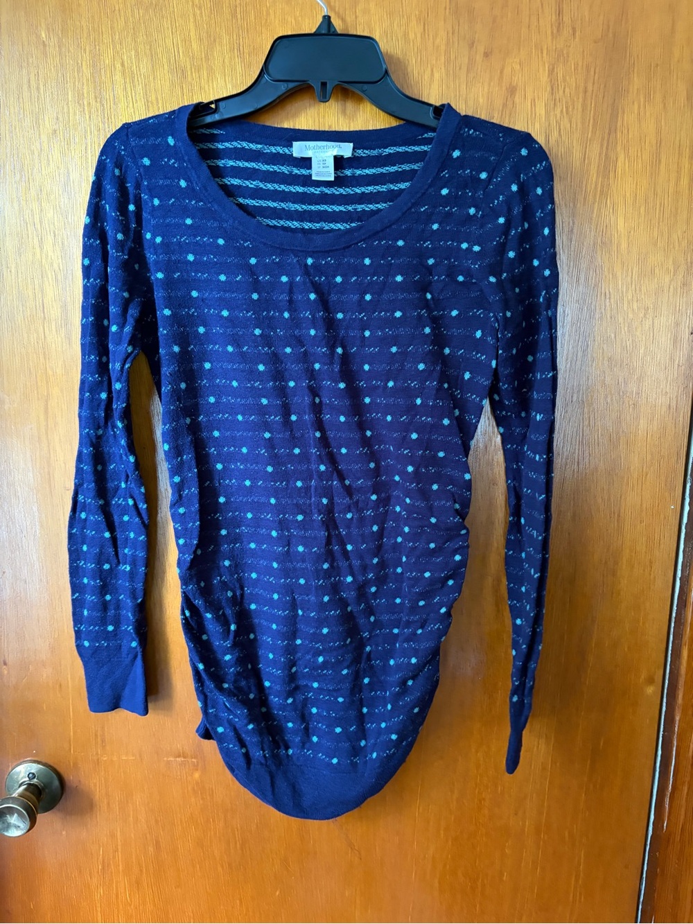 Motherhood Navy Sweater with Teal Polka Dots & Stripes